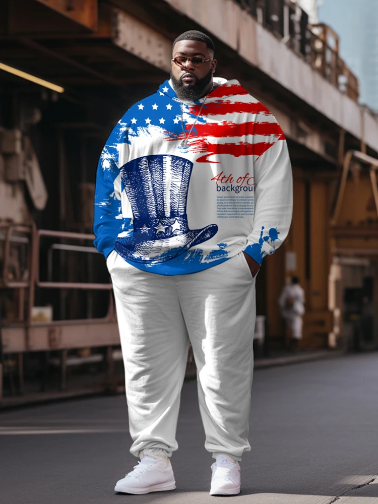 ZOOY (L-9XL) Men's Plus Size Personality Fun Floral Hip Hop Color Block Graffiti Hoodie Sweatpants Set ...