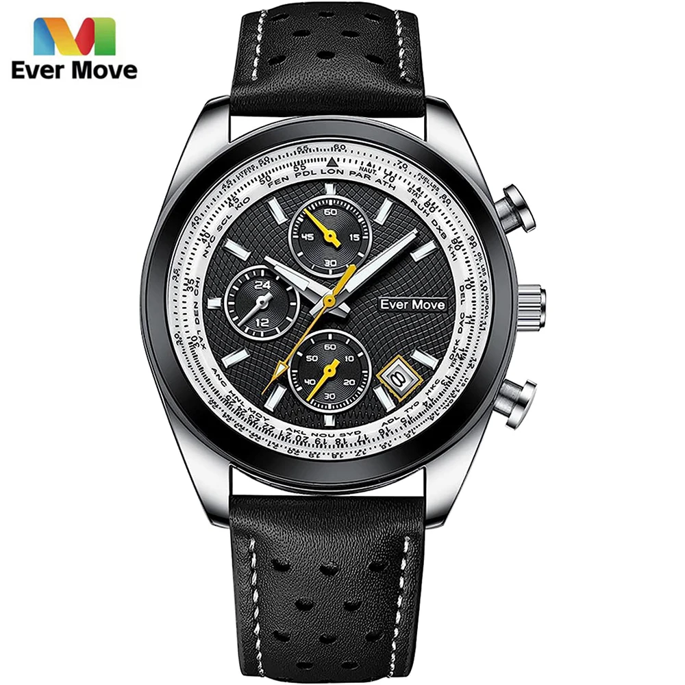 Ever Move Luxury Brand New Watch for Men Leather Dual Display Quartz Wrist Watches Waterproof Military Sports Male Clock Gifts