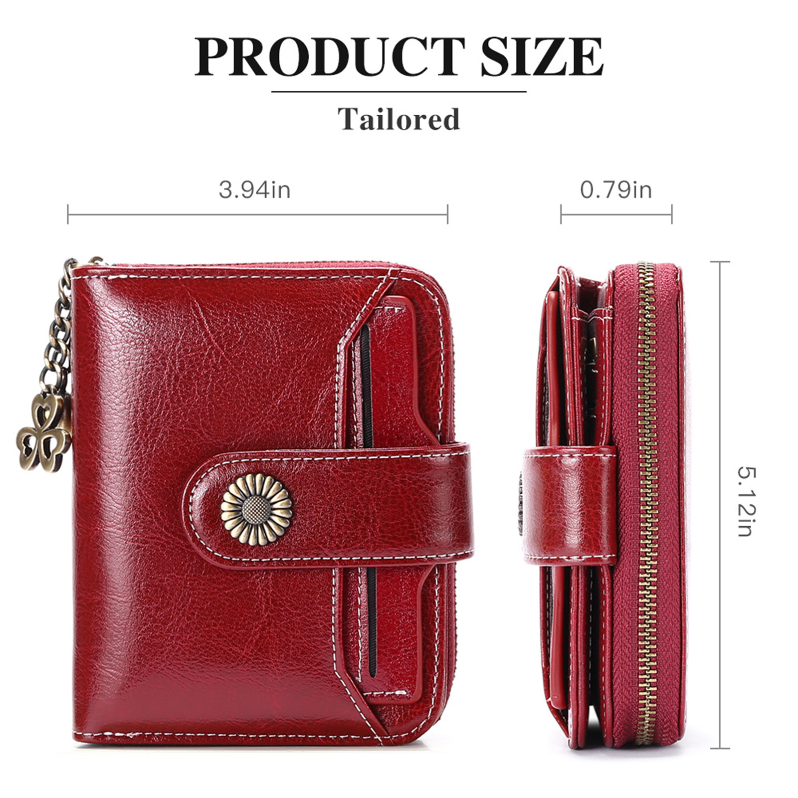 Genuine Leather Women Wallet Short Zipper 100% Head Layer Cowhide Card Holder with Chain Cute Small Coin Purses Female Money Bag