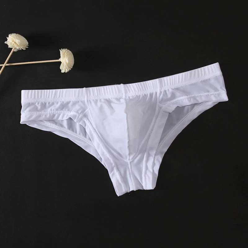 Men's Bulge Pouch Briefs Sexy See-Through Thong Underwear Low Waist Solid Color Briefs Gay Underpants Erotic Lingerie