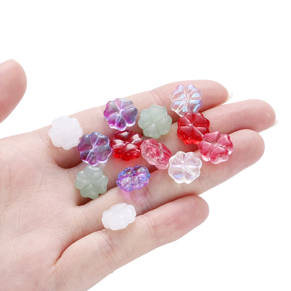 10/20Pcs 10mm Colorful Four Leaf Clover Bead Loose Spacer Glass Beads DIY Jewelry Making Beads Necklaces Bracelet Accessories