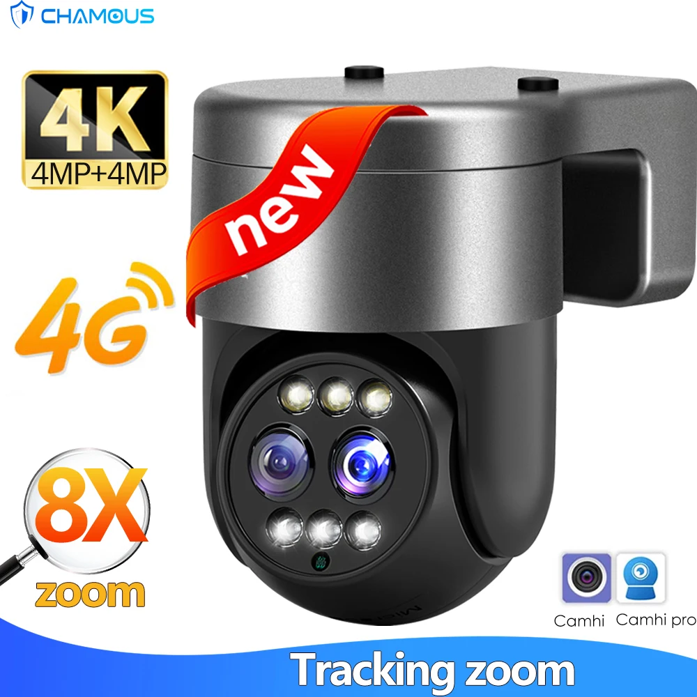 8MP 4K 4G Sim Card Camera CamHi Binocular WiFi Camera 8X Zoom Mini Security Camera Auto Tracking PTZ Video Surveillance NVR P2P