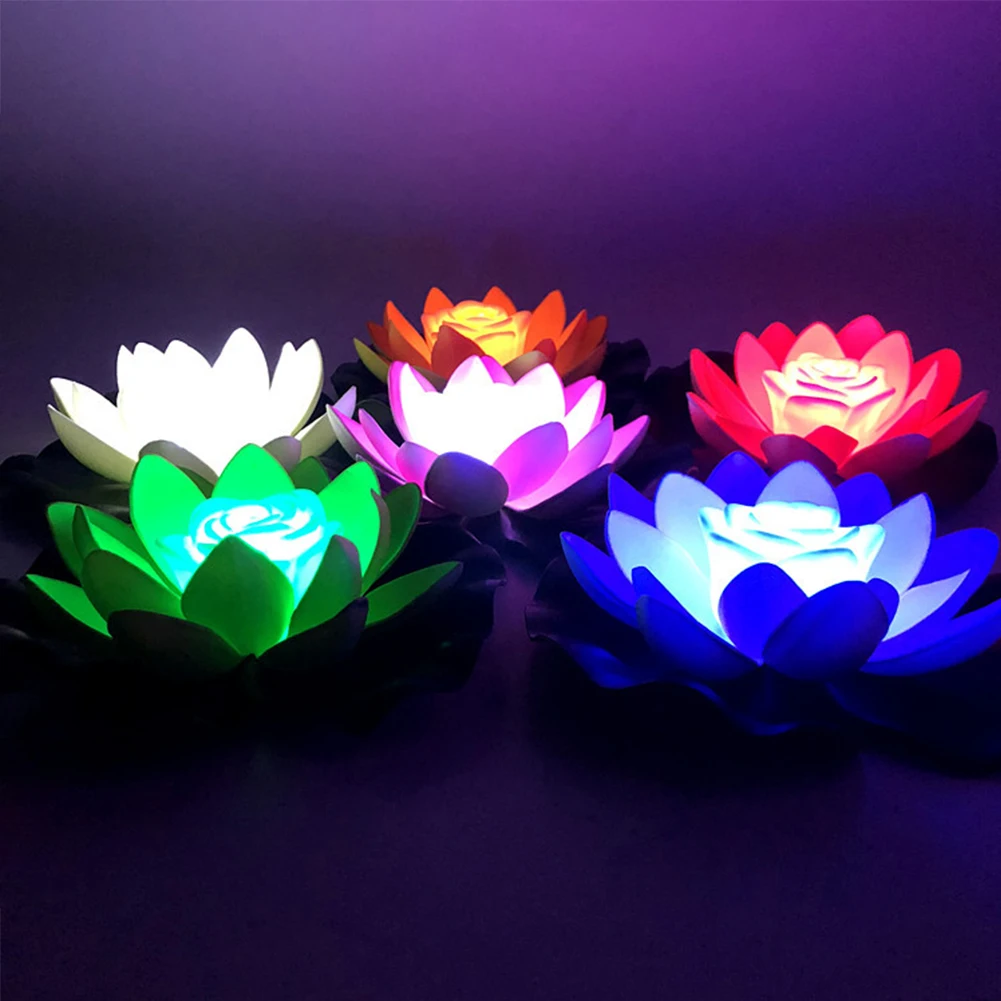2025 new 1/2PCS 18CM Floating Foam Lotus Flower Light Lily Flower Night Lamp Fish Tank Energy Saving Solar Powered Lamp Pool Night Light