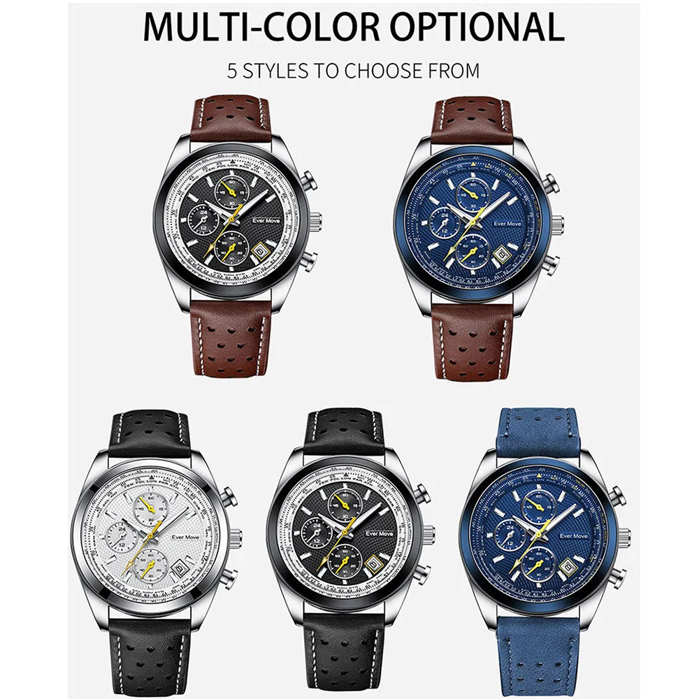 Ever Move Luxury Brand New Watch for Men Leather Dual Display Quartz Wrist Watches Waterproof Military Sports Male Clock Gifts