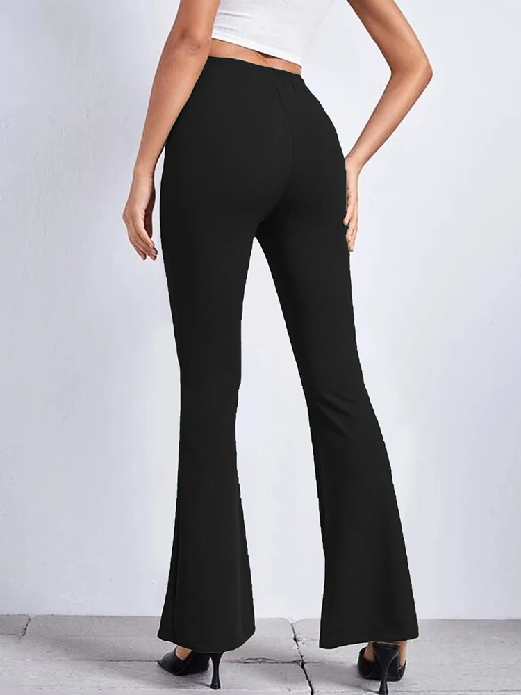 Summer High Waist Flare Pants New 2025 Yoga Trousers Female new Streetwear Casual Solid Color Elastic Ladies Black Elegant Bottom