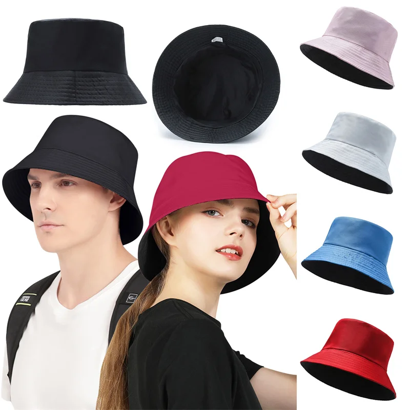 Men's Women's Panama Beach Fishing Sun Cap Unisex Hat Black Solid Color Double-Sided Simple Bob Hip Hop Bucket Hat sun hats