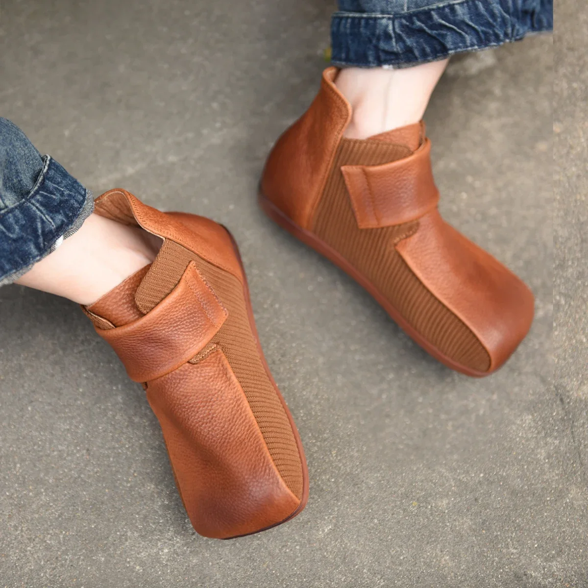 Artmu Genuine Leather Short Boots For Women Soft Soles Hook Loop 2023 New Mixed Colors Square Toe Luxury Ankle Boots For Ladies