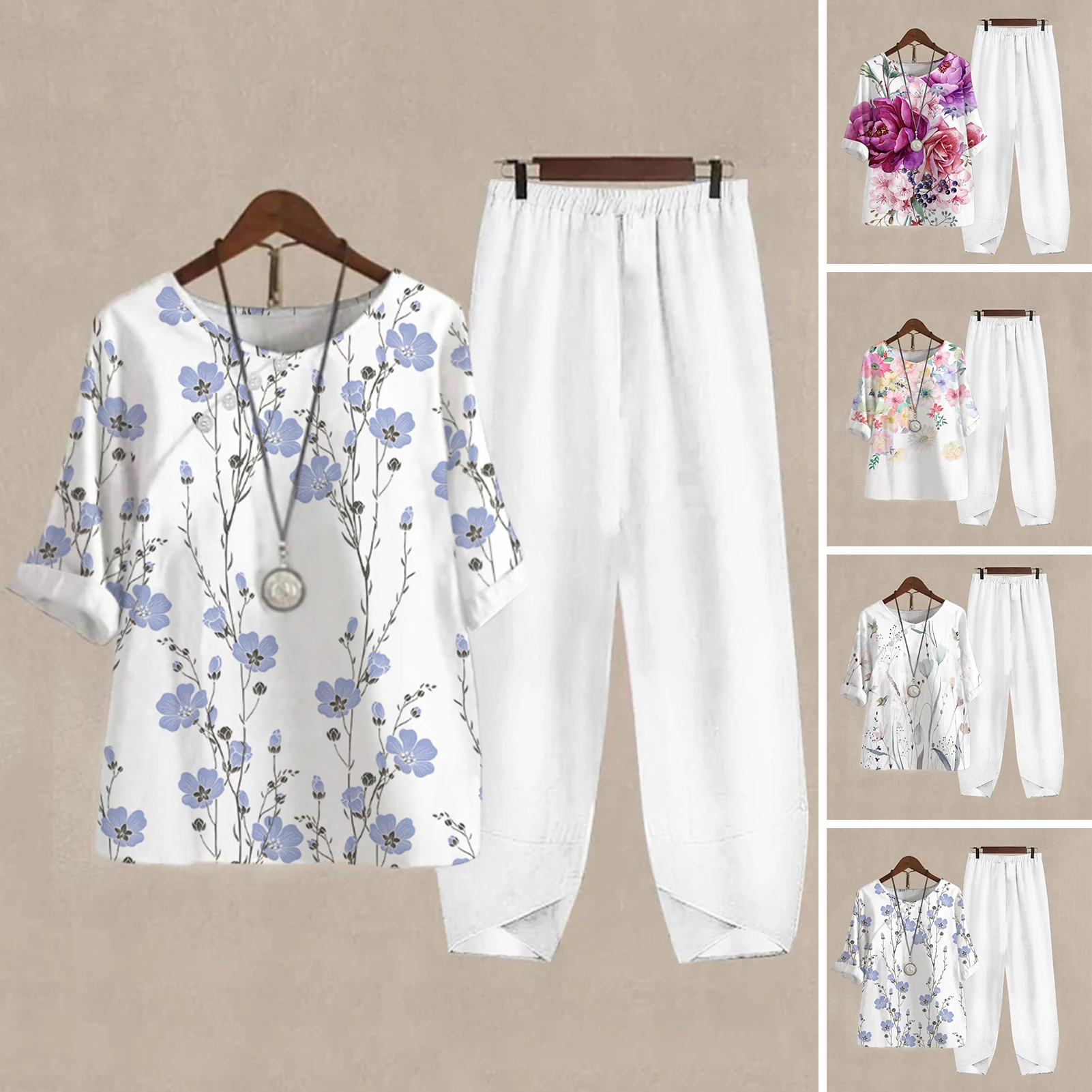 Two new Piece Outfits Clothes Women Spring Printed Blouse and Wide Leg Pants Suit Female Loose Sets Elegant 2025 Office Lady