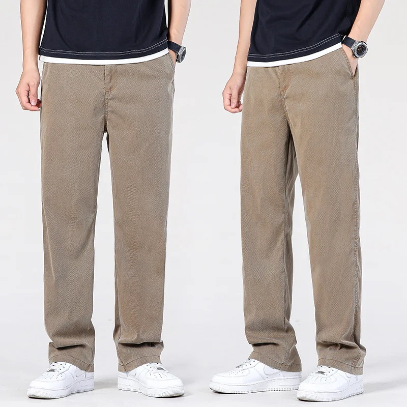 2024 New Lyocell Fabric Men's Jeans Pants Straight Loose Quality Sweatpants Casual Soft Wide Leg Long Baggy Trousers Hot Sales