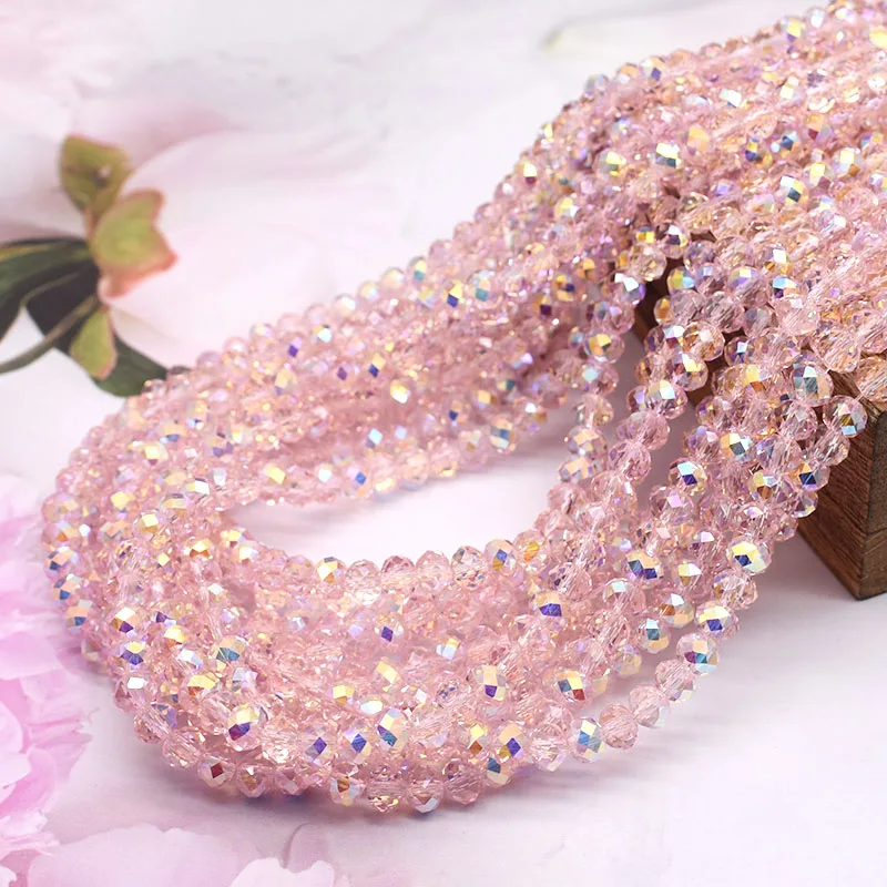 ORIGINAL Pink Crystal Glass Beads new New AB Color Rondelle Crystal Beads 2025 Faceted Loose Spacer Beads For Jewelry Making DIY