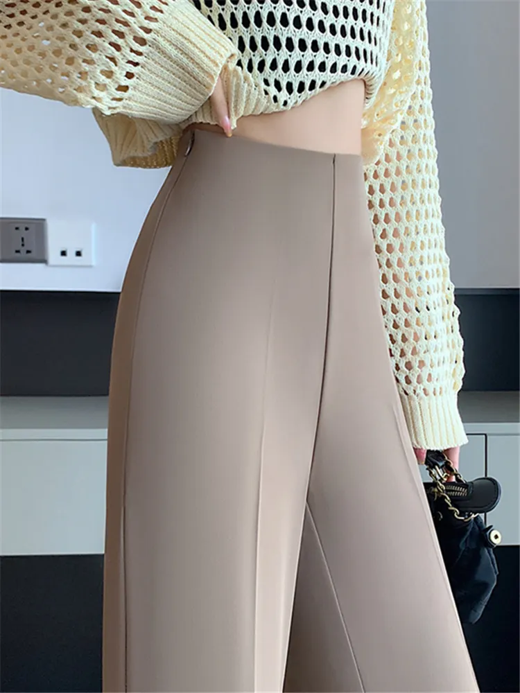 High Waist Khaki Suit Wide Leg Women's Full Pants Spring Summer new Female Elegant Minimalism Straight Loose 2025 Trousers 2023 New