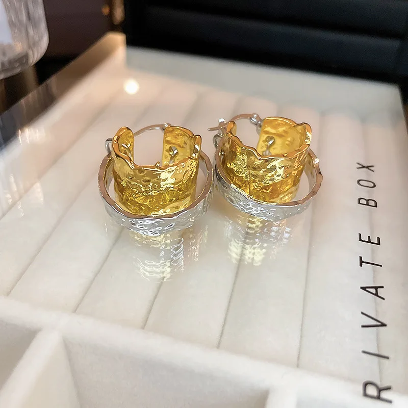 Korean Double-layer Metal Irregular Circle Hoop Earrings Light 2025 Personality new Temperament Earring for Women Party Jewelry
