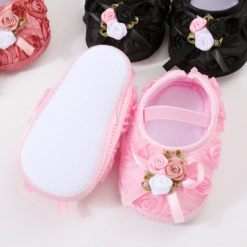 0-18months Baby Girls Shoes Soft Sole Flower Crib Shoes Elastic Band Non-Slip Toddler Girls Hoes With Headband Sets