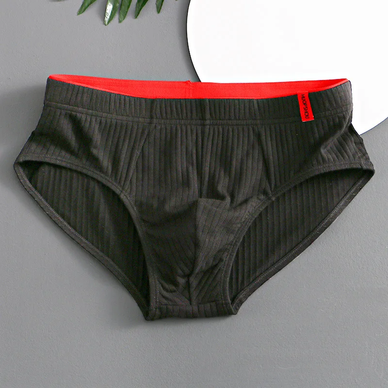 Men's Convex Pouch Briefs Youth Comfortable Underwear Breathable Panties Stripe Lingerie Solid Elastic Underpants Random Color