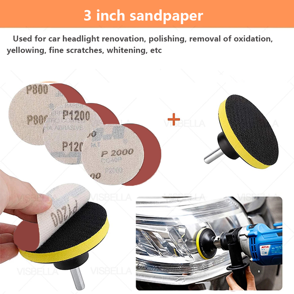 Car Polishing Pad Waxing Sponge Pad Polishing Kit Auto Detailing Sandpaper Buffing Sanding Disc Adapter Headlight Restoration
