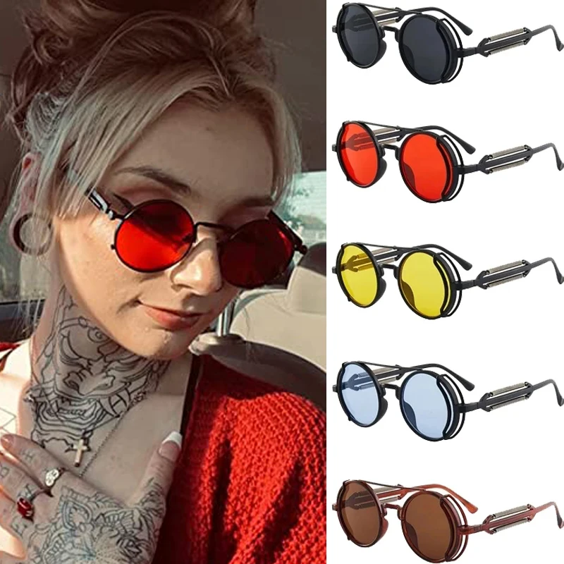 2023 Classic Steampunk Glasses Women Sunglasses Metal Luxury Brand Design Men Eyeglasses Vintage Women Sun Glasses Mirror Uv400