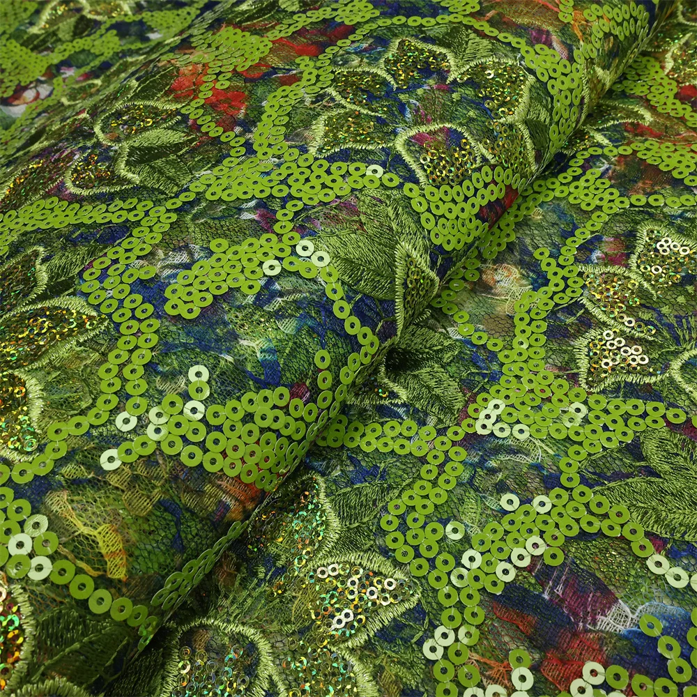 Latest African Sequined Lace Fabric 2023 High Quality Embroidery Nigerian French Mesh Lace Fabric For Wedding Material