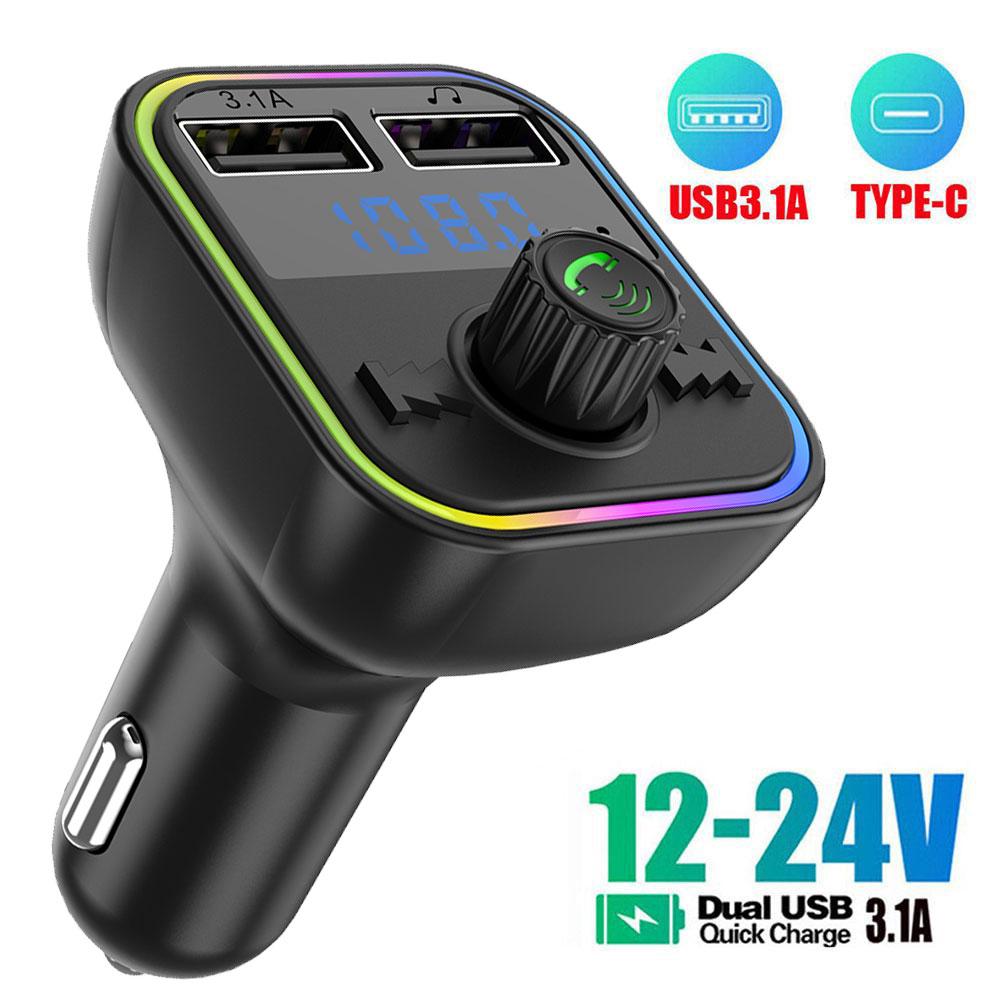 Car Bluetooth 5.0 FM Transmitter PD Type-C Dual USB Ambient Light Charger Player Modulator MP3 Fast 3.1A Handsfree Colorful Q1K4 ecdec 4a5eb