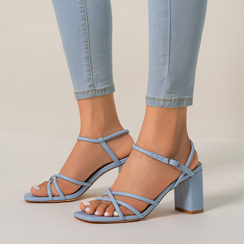 Summer thick heels, thin straps, square toe sandals, women's shoes with buckle straps ddmythur