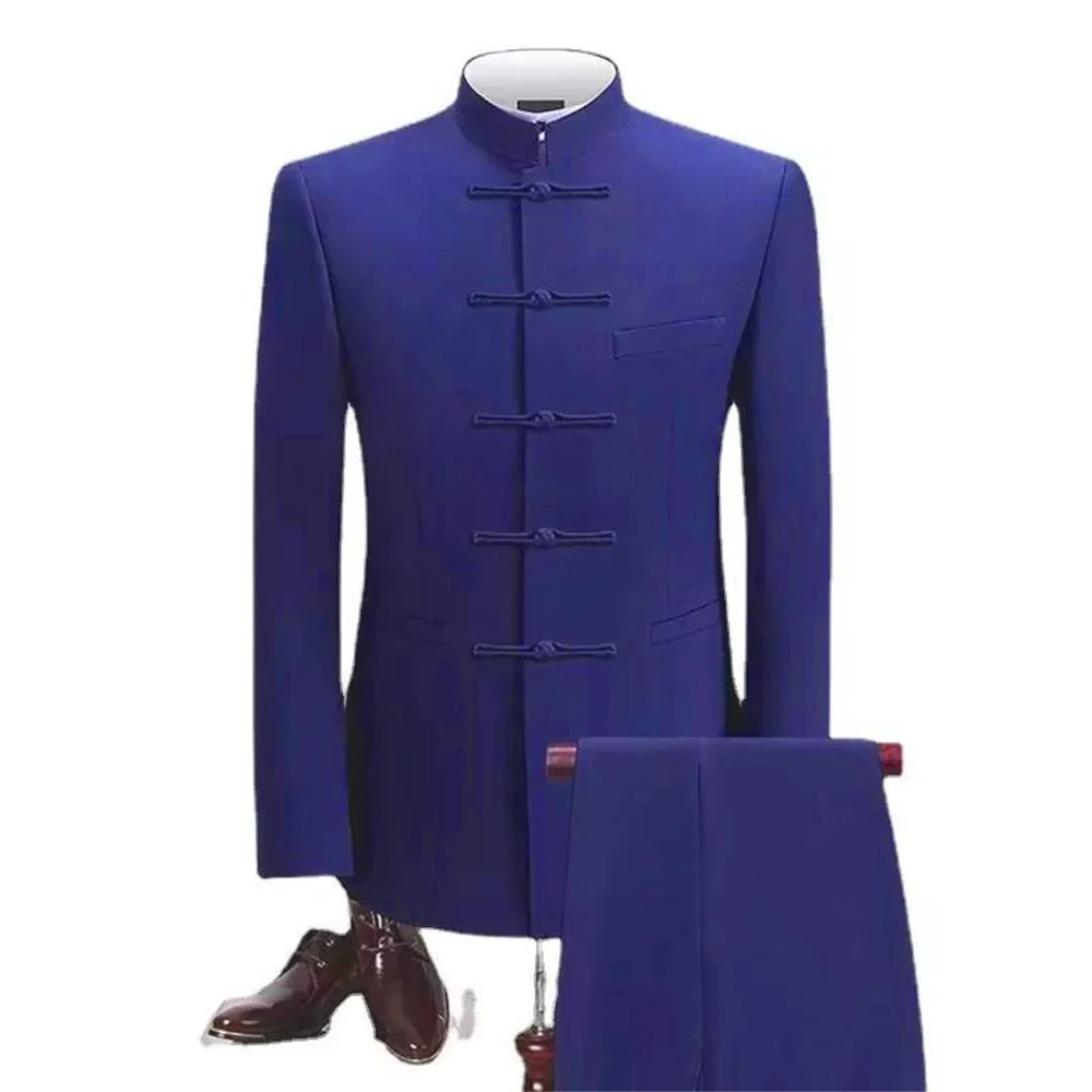 2 Pieces Men's Zhongshan Collar Chinese Tunic new Suit Formal Suits 2025 Single Breasted Groomsmen Wedding Tailored Fit (Blazer+Pants)