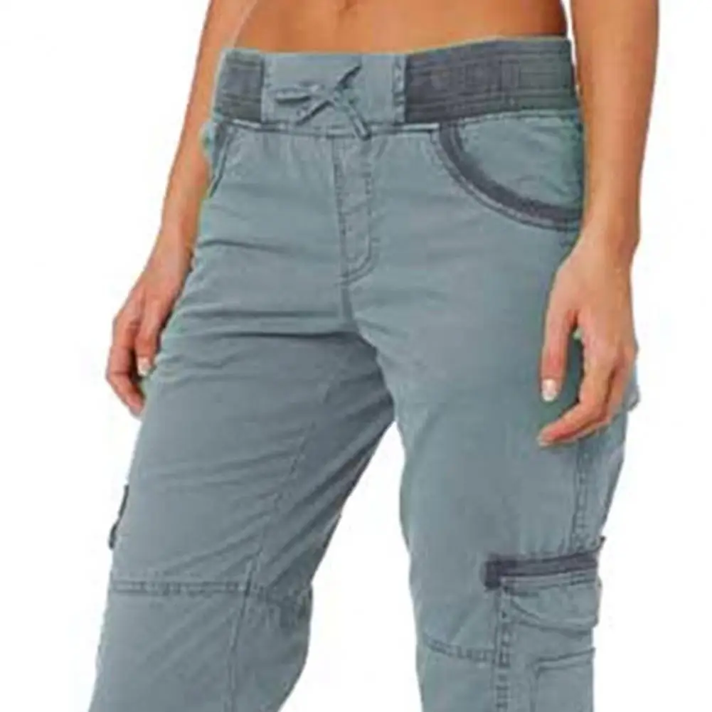 2023 Summer Ladies 2025 Stretch Pants Solid Color Mid-calf Length Flap Pockets Waist Cropped new Pants Female Casual Clothing