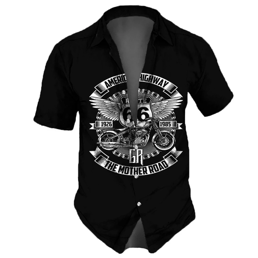2023 Men'S Shirts Route 66 Vintage Hawaiian Shirts New High Street Shirts Summer Casual Shirts Hip Hop Party Men Clothing Tops