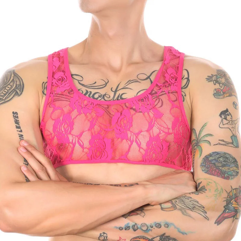 CLEVER-MENMODE Men's Sexy Sheer Porn Bra Lace Transparent Crop Top Breathable Sex Erotic Outfit Sissy Miin Bikini