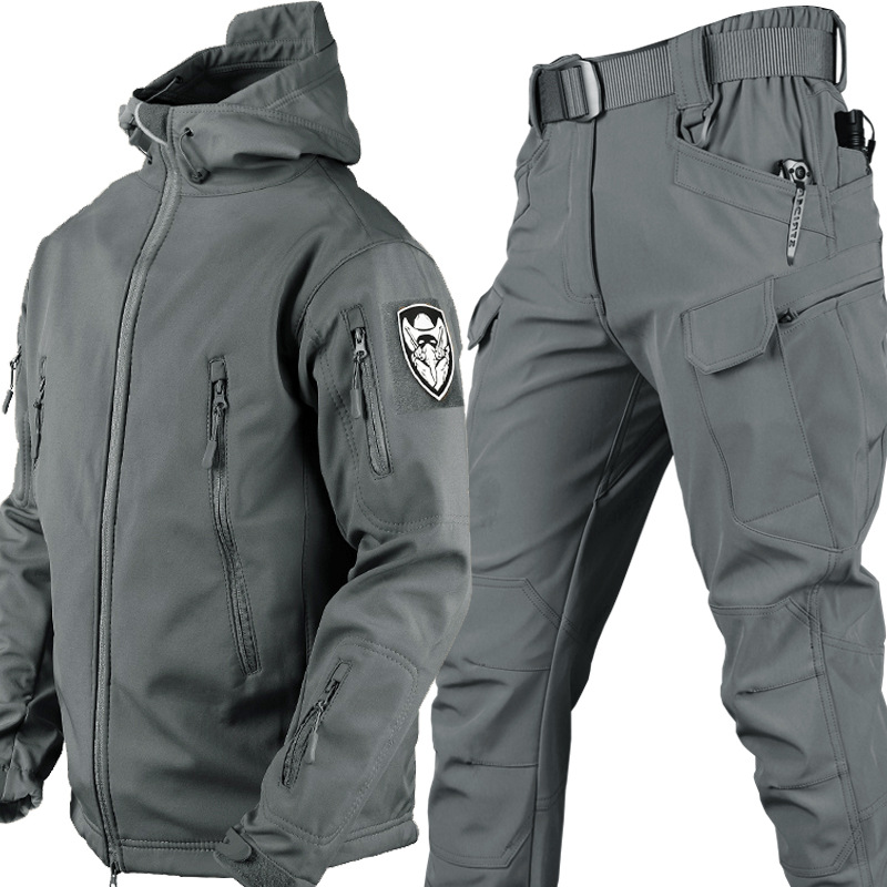 Men's Thick Soft Shell Winter Work Sharkskin Storm Jacket Velvet Hiking Clothing Fishing Two Piece Set Tracksuits