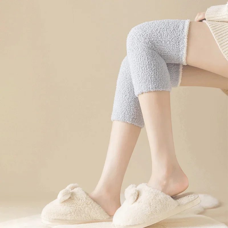 Fur Winter Warm Knee Pads for Women Coral Fleece Thick Soft Leg Arthritis Kneepad Lap Warmer Running Legs Protector Long Socks