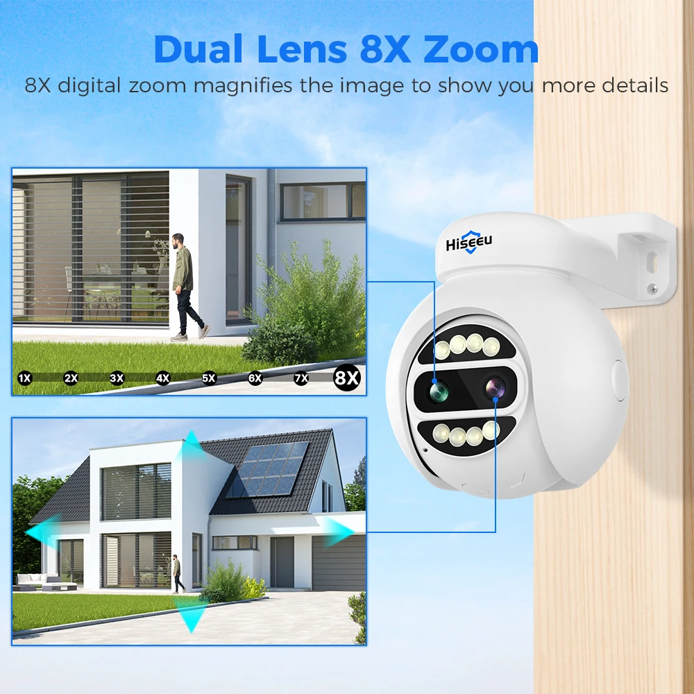 Hiseeu POE IP Camera 8X Zoom 4K 4MPx2 Dual Lens PTZ CCTV Security Video Surveillance Camera System XMeye 2 Way Audio Cameras