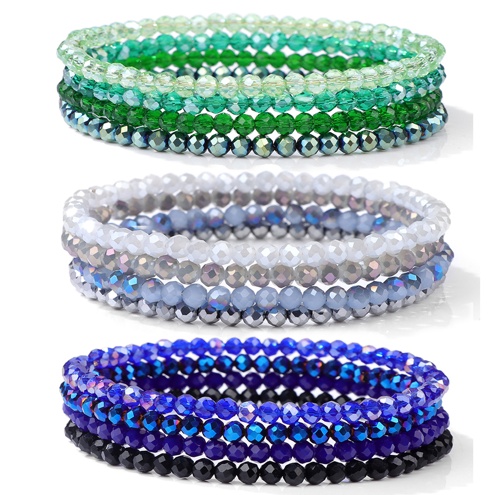 Blue Crystal Beads Bracelet Set For Women Men Transparent Colorful 2025 Crystal Glass new 3x4mm Beads Stretch Bracelet Handmade Jewelry