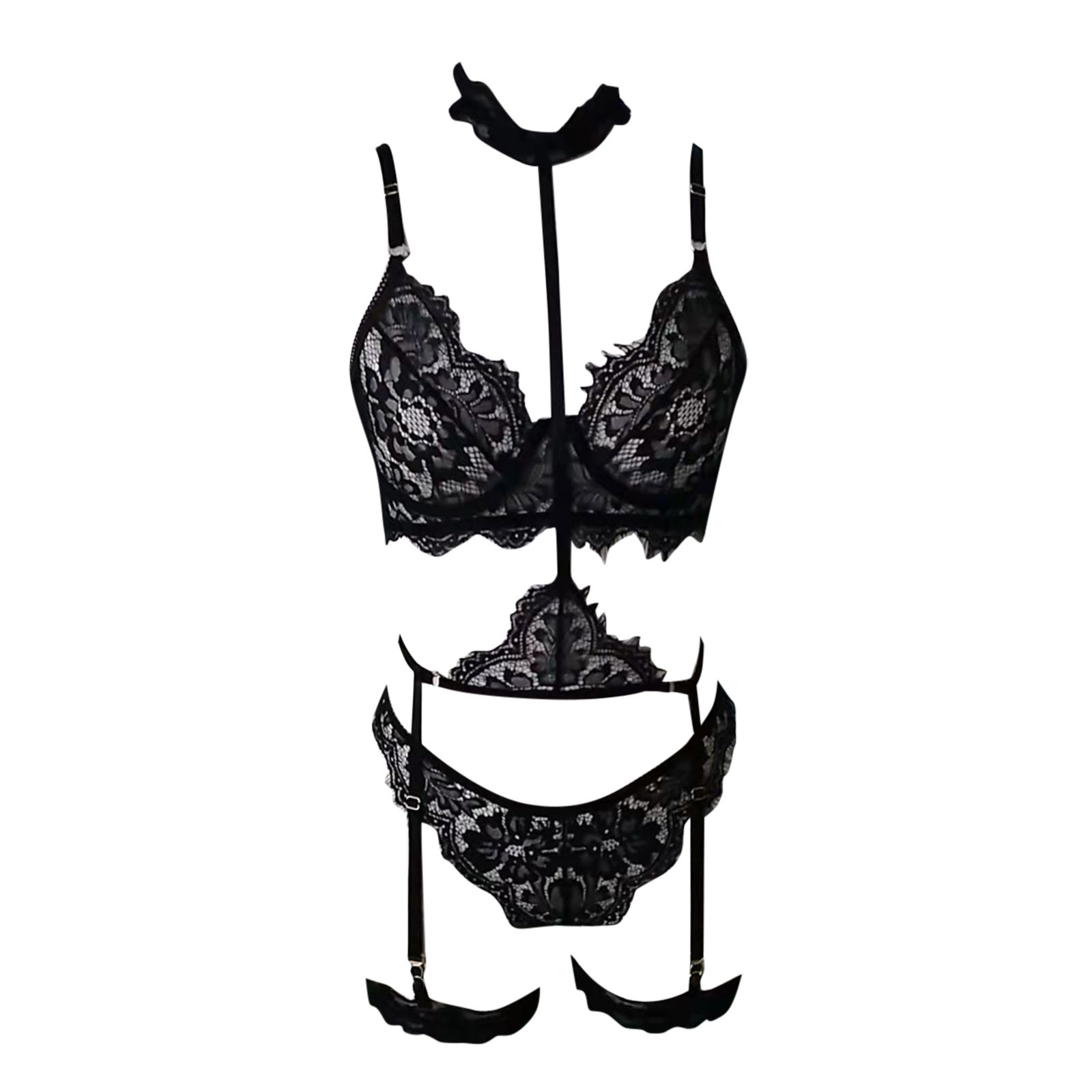 Hot Erotic Bra Thongs Garters Set Sexy Lingerie Set Women Underwear Set Porn Erotic Costumes Transparent Lace Halter Babydoll