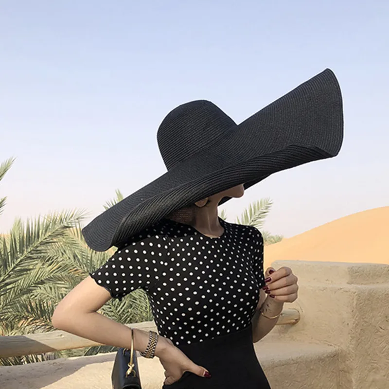 Summer 2025 Foldable Portable Oversized Sun Hat For Women Elegant 70cm Diameter Large Wide Brim new Straw Hat Multicolor Gorras Beach Cap