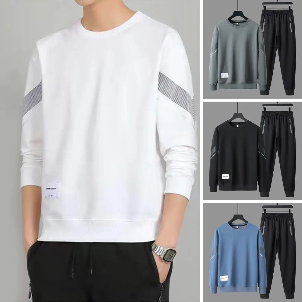 2Pcs/Set Men Autumn Winter Casual Sport Tracksuit O-neck Long Sleeve Sweatshirt Tops Elastic Waist Drawstring Jogger Pants Set