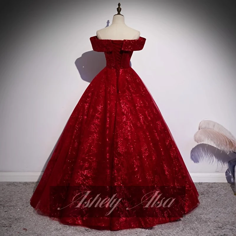 Ashely Alsa Wine Red Quinceanera Dresses Cap Sleeve Ball Prom Birthday Party Gown Sweet 16 15 Year Christening Pageant Dress