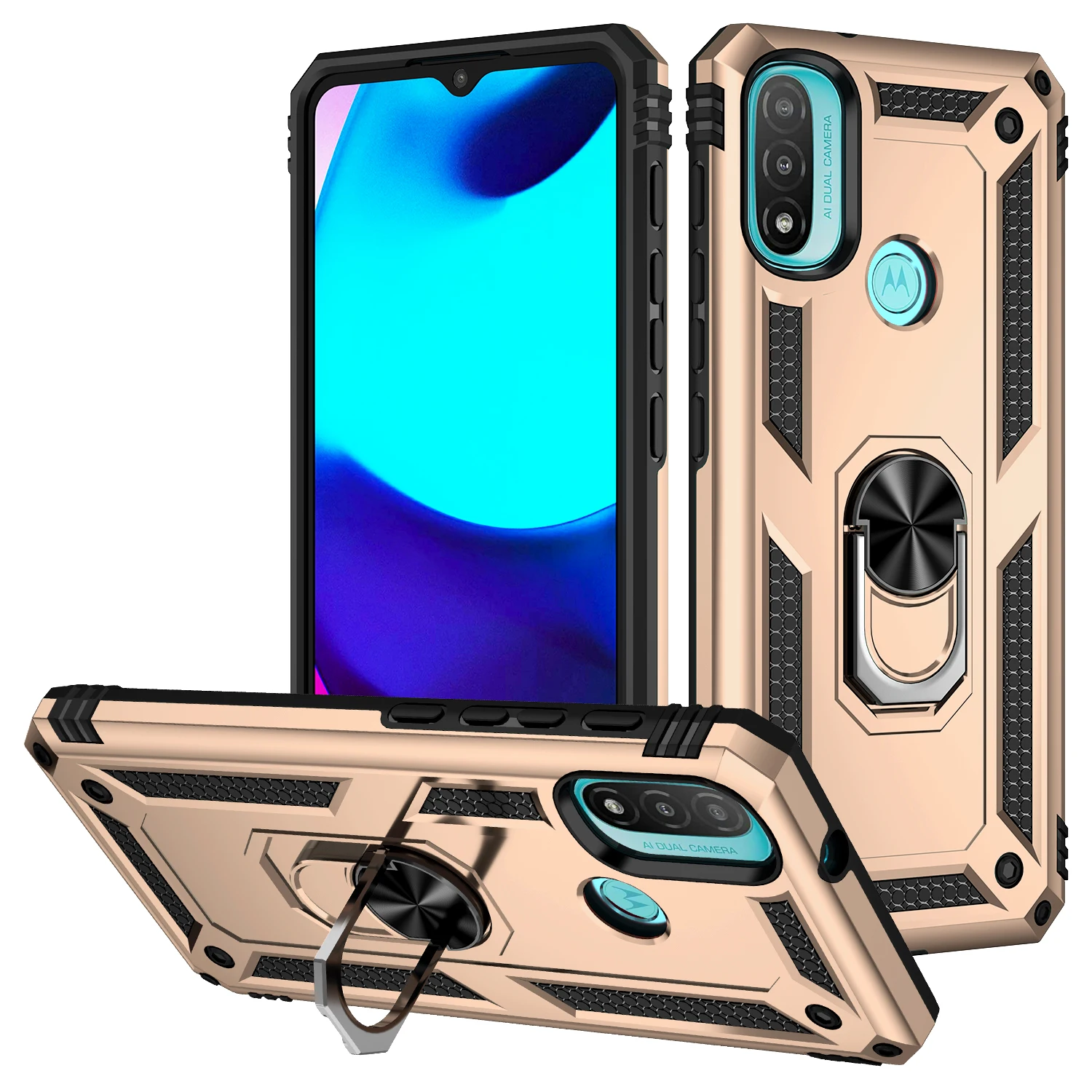 Case for Motorola 2025 Moto E20 E30 E40 Shockproof Bumper Armor Protective Magnetic Holder Ring Cover for Moto new E 20 30 40