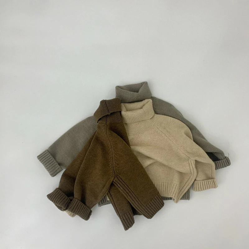 Kids Sweaters Boys Knit Pullover Solid Girls Turtleneck Sweater Knit Outwear