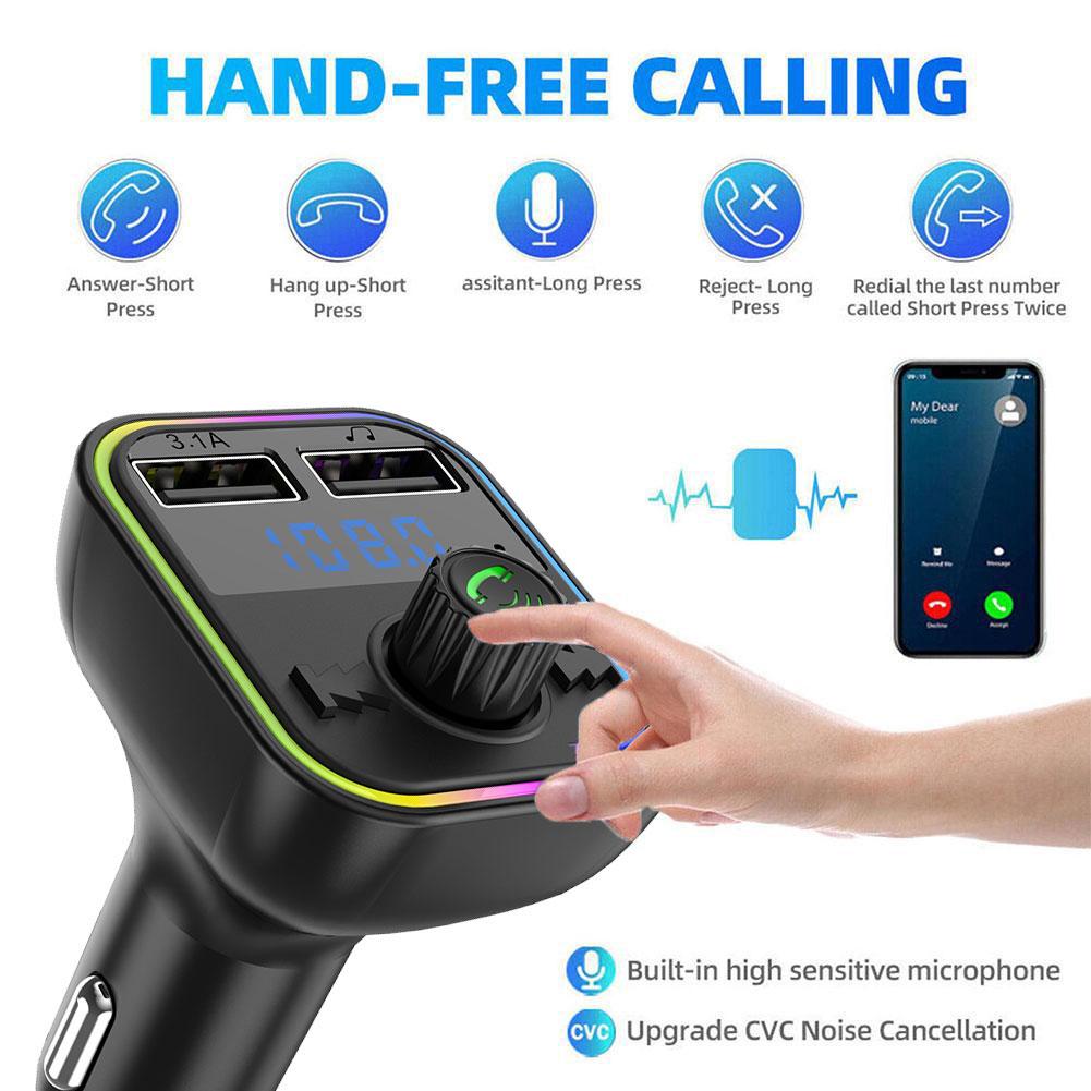 Car Bluetooth 5.0 FM Transmitter PD Type-C Dual USB Ambient Light Charger Player Modulator MP3 Fast 3.1A Handsfree Colorful Q1K4 ecdec 4a5eb