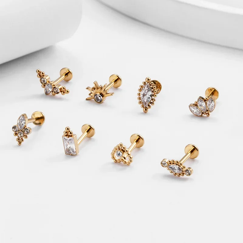1Piece G23 Titanium 1.2*8mm Piercing Flat Studs new Lip 2025 Stud Earring for Women Medical Titanium Heart Earrings for Teens Ear Cuffs
