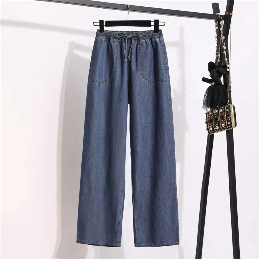 Elastic High Waist Straight Leg 2025 new Jean Women Casual Baggy Pant Thin Denim Trouser Oversize 5xl Vintage Vaquero Streetwear Pantalon