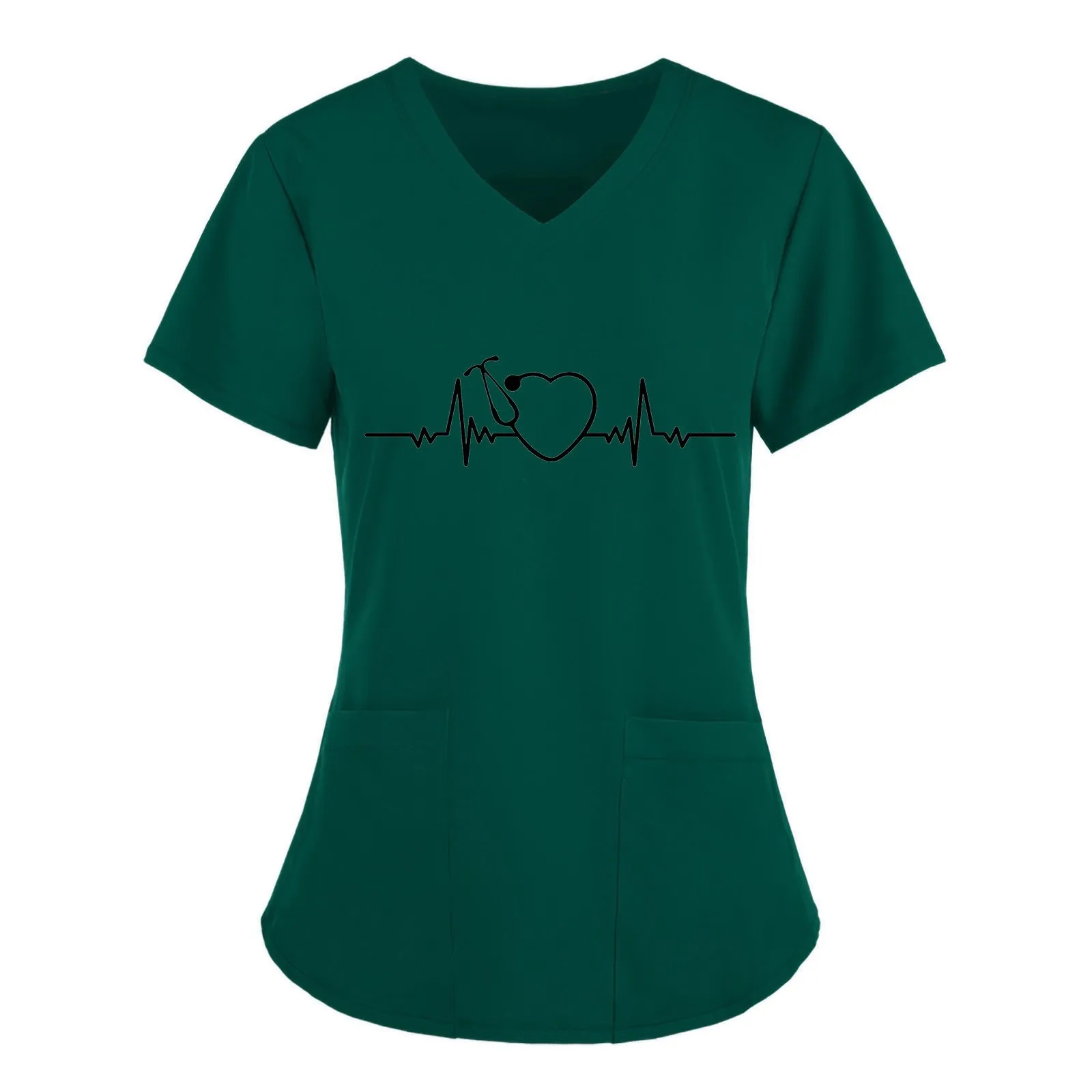 Nurse Uniform 2025 Women Short Sleeve Heartbeat new Print Working Uniform Pocket Blouse Scrubs Tops Nursing Medical Uniforms Accessories