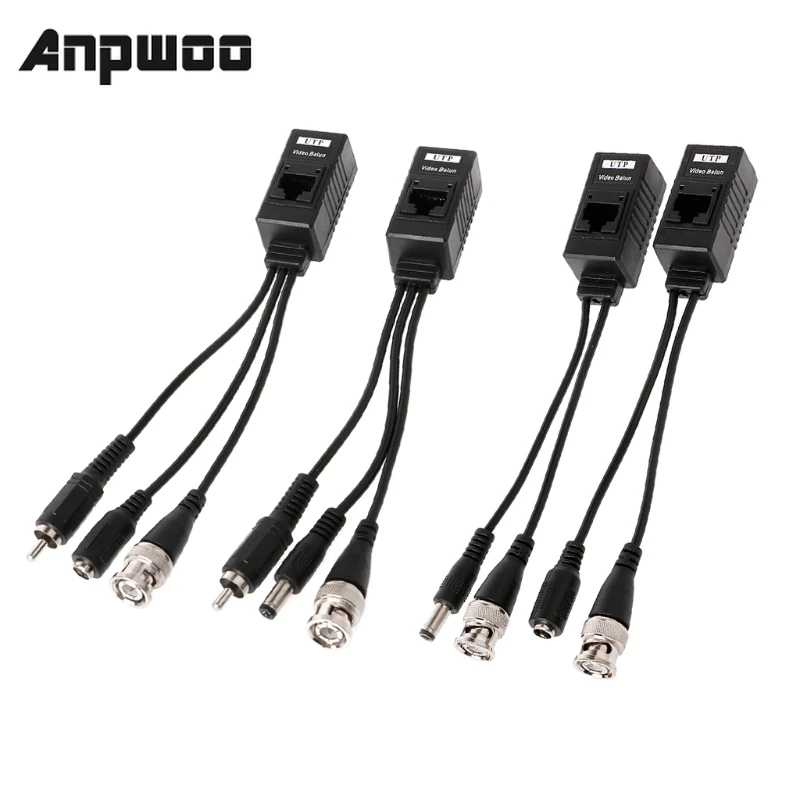 ANPWOO 1 Pair BNC To RJ45 Passive Video Power + Audio Balun Transceiver For CCTV Camera Passive 2 in 1 or 3 in 1 Optional