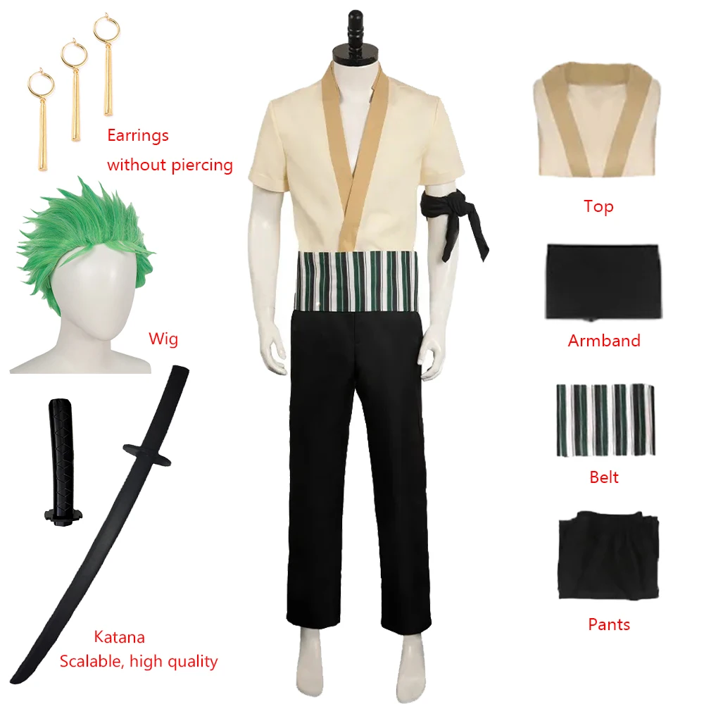 2023 New Halloween Party Men Roronoa Zoro Cosplay Costume Stage Performance Japanese Anime Samurai Boys Traditional Clothing