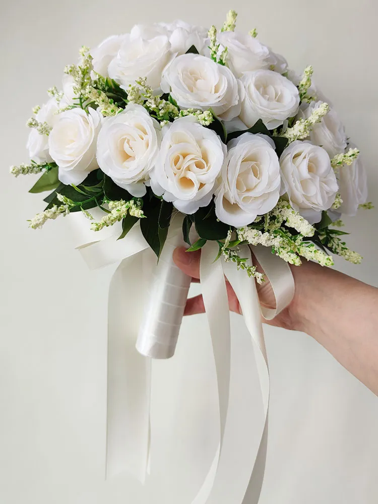 White Wedding Bouquet for Bride 2025 Bridesmaid Silk new Roses Artificial Flowers Boutonniere Mariage Bouquet Wedding Accessories Corsage