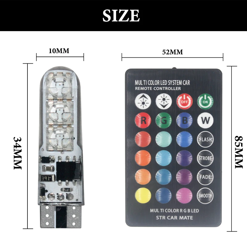 1 Set T10 W5W RGB LED 5050 6SMD Reading Dome Light Remote Control Clearance Wedge Light RGB Colorful Trunk License Plate Lamp