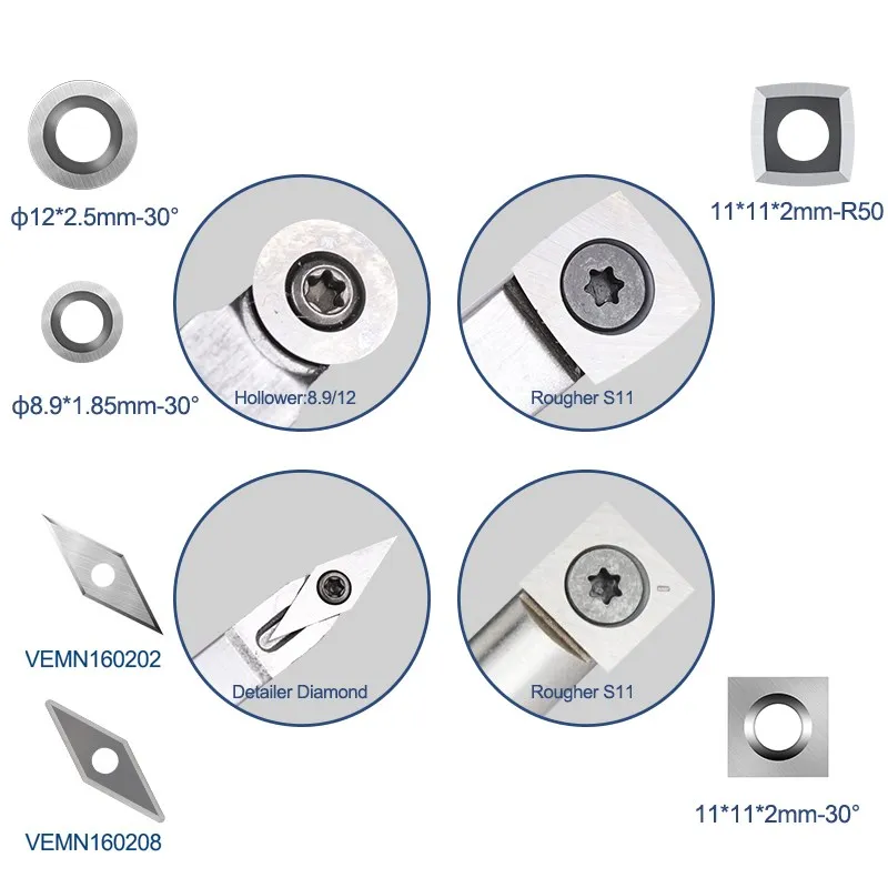 2025 13pcs Carbide Insert Cutters Blades for Detailer Hollower new Finisher Rougher Turning Tools Blade Wood Lathe Tool