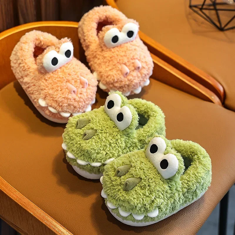 Non Slip Kids Boys Girls Home Fashion Casual Shoes Cute Cartoon Little Dinosaur Cotton Slippers Girls Winter Thick Sole Shoes 240318