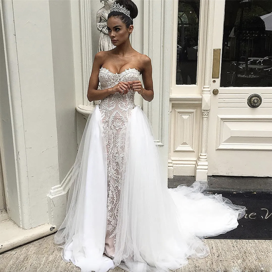 Vintage 2024 Overskirts Dresses Sweetheart Necke Delicate Appliques Wedding Gowns Sweep Length Sleeveless Bridal Gown