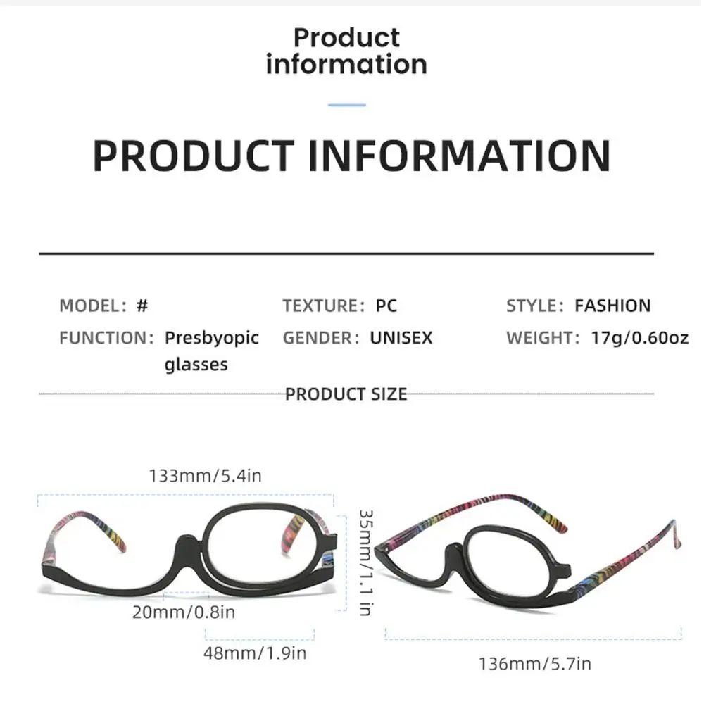 Rotating Makeup Reading Glasses for Women Portable Rotatable Single Lens Presbyopia Eyewear Flip Down Lenses Make Up Eyeglasses