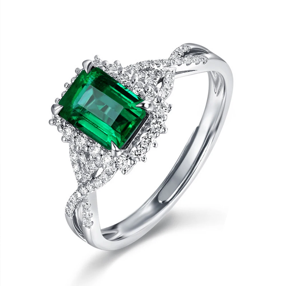 2024 Gorgeous Square Shaped Green Cubic Zirconia Wedding Ring for Women Anniversary Party Temperament Accessory Trendy Jewelry